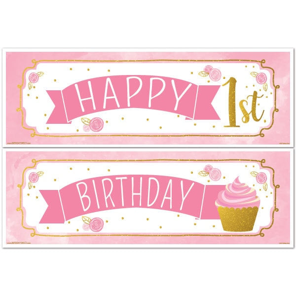 Birthday Direct's Pink and Gold 1st Birthday Two Piece Banners