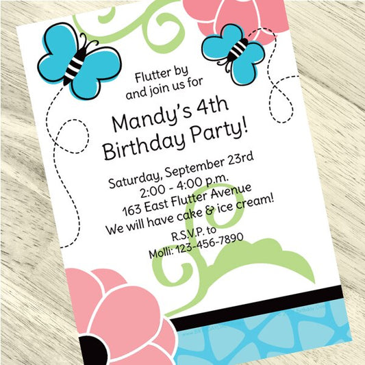 Birthday Direct's Butterfly Party Custom Invitations