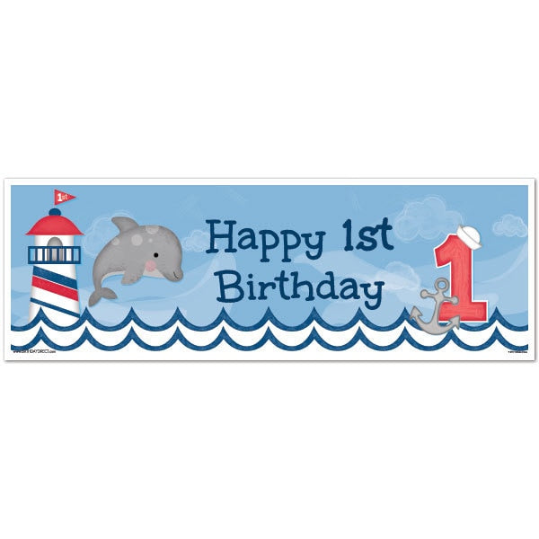Nautical Dolphin 1st Birthday Tiny Banner, 8.5x11 Printable PDF Digital Download by Birthday Direct