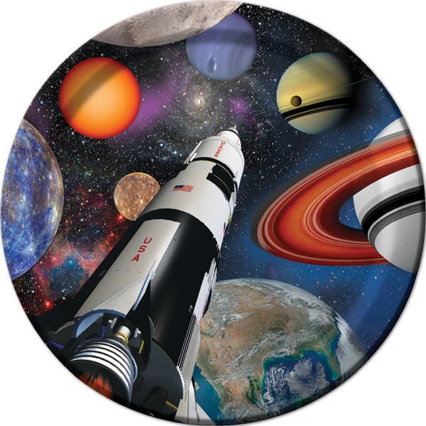 Space Solar System and Rocket Dinner Plates, 9 inch, 8 count