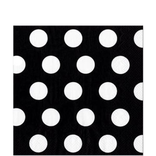 Midnight Black with White Dot Beverage Napkins, 5 inch fold, set of 16