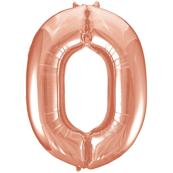 Rose Gold Number 0 Foil Balloon, 34 inch, each