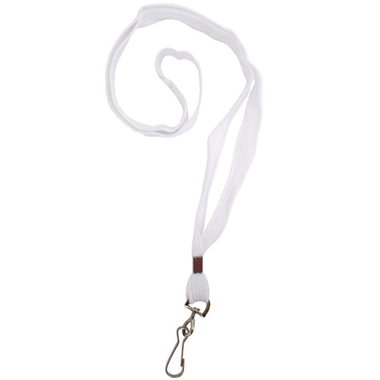 White Lanyards, Fabric with Metal Clip, 19 inch, set of 12