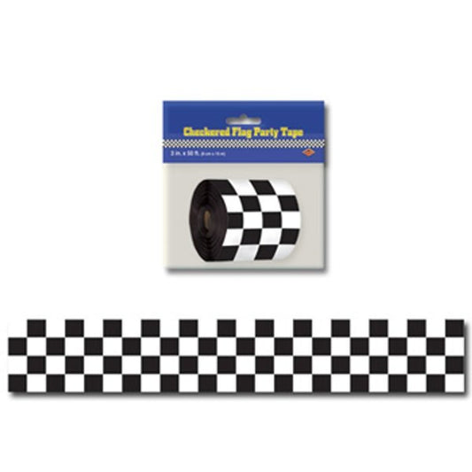 Black and White Checkered Plastic Streamer, 3 inch x 50 feet, each