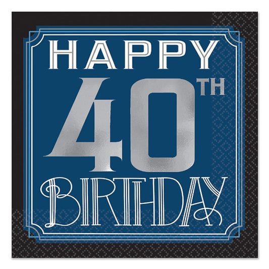 Happy Birthday Man 40th Hot-Stamp Beverage Napkins, 5 inch fold, set of 16