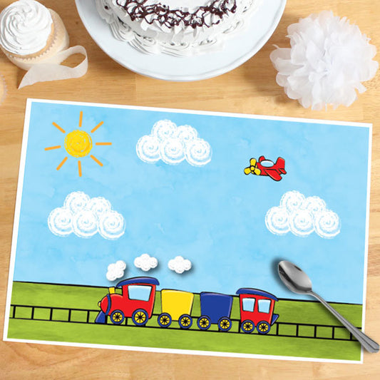 Little Train and Plane Party Placemat, 8.5x11 Printable PDF Digital Download by Birthday Direct