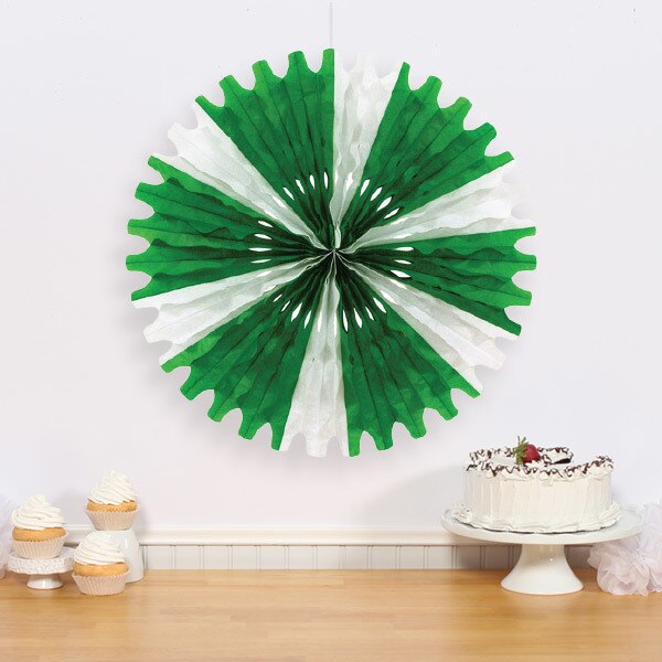 Tissue Fan Boho Art Style Green and White, 25 inch, each