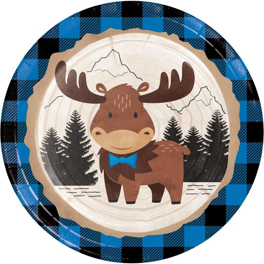 Moose Blue Buffalo Plaid Dinner Plates, 9 inch, 8 count
