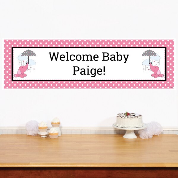Birthday Direct's Elephant Baby Shower Pink Custom Banner