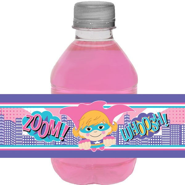 Birthday Direct's Super Girl Power Party Water Bottle Labels