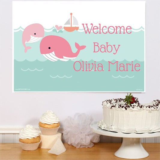 Birthday Direct's Little Whale Baby Shower Pink Custom Sign