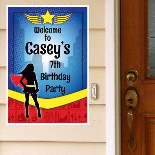 Birthday Direct's Super Hero Girl Party Custom Door Greeter