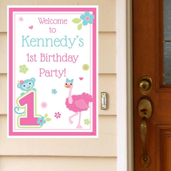 Birthday Direct's Zoo 1st Birthday Pink Custom Door Greeter
