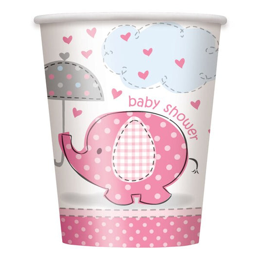 Elephant Baby Shower Pink Cups, 9 oz, 8 ct