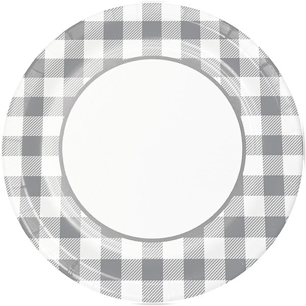 Gray and White Plaid Checkered Dinner Plates, 9 inch, 8 count