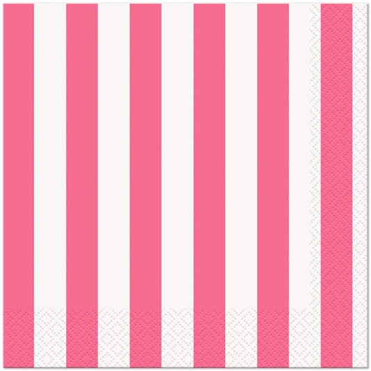Hot Pink with White Stripe Lunch Napkins, 6.5 inch fold, set of 16