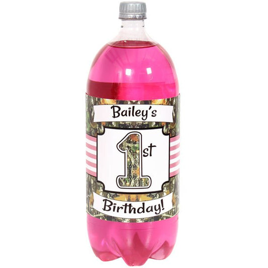Birthday Direct's Camouflage 1st Birthday Pink Custom Bottle Labels