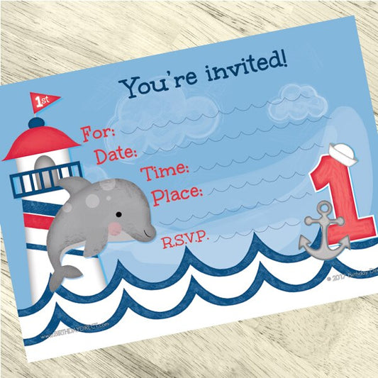 Birthday Direct's Nautical Dolphin 1st Birthday Invitations