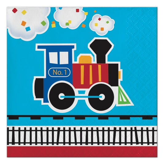 Little Train Party Beverage Napkins, 5 inch fold, set of 16