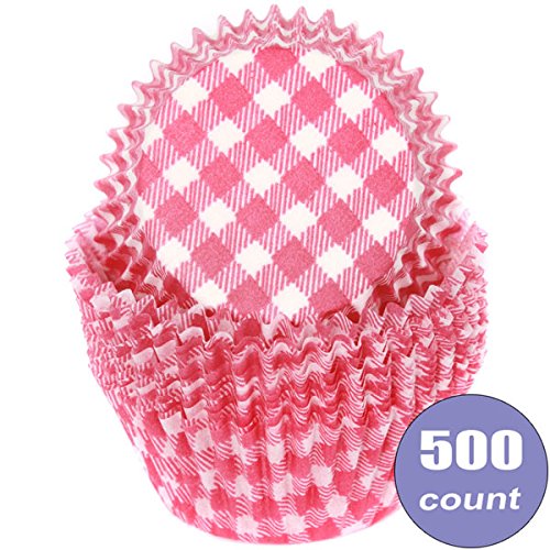 Cupcake Standard Size Greaseproof Paper Baking Cup Magenta Pink Gingham, standard, 500 count