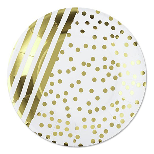 Gold Stripes and Dots Dessert Plates, 7 inch, 8 count