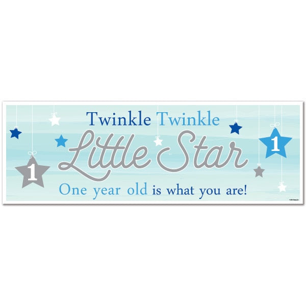 Twinkle Little Star Blue 1st Birthday Tiny Banner, 8.5x11 Printable PDF Digital Download by Birthday Direct