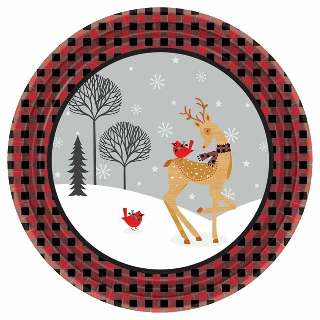 Christmas Plaid Woodland Dinner Plates, 9 inch, 8 count
