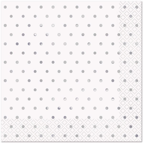 Silver Foil Mini Dots Lunch Napkins, 6.5 inch fold, set of 16