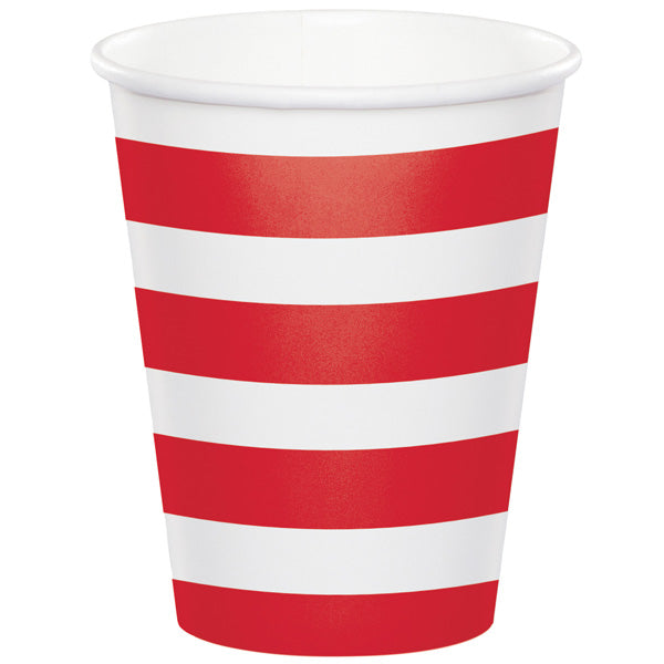 Classic Red with White Stripe Cups, 8 ounce, 8 count