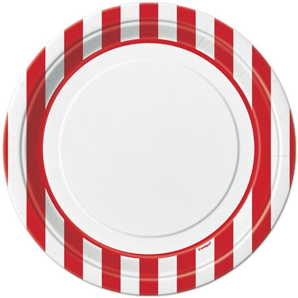 Ruby Red with White Stripe Dinner Plates, 9 inch, 8 count