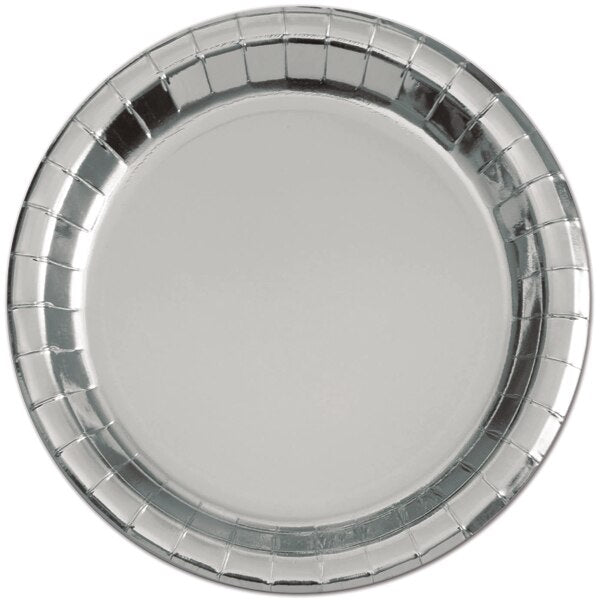 Silver Foil Round Dinner Plates, 9 inch, 8 count