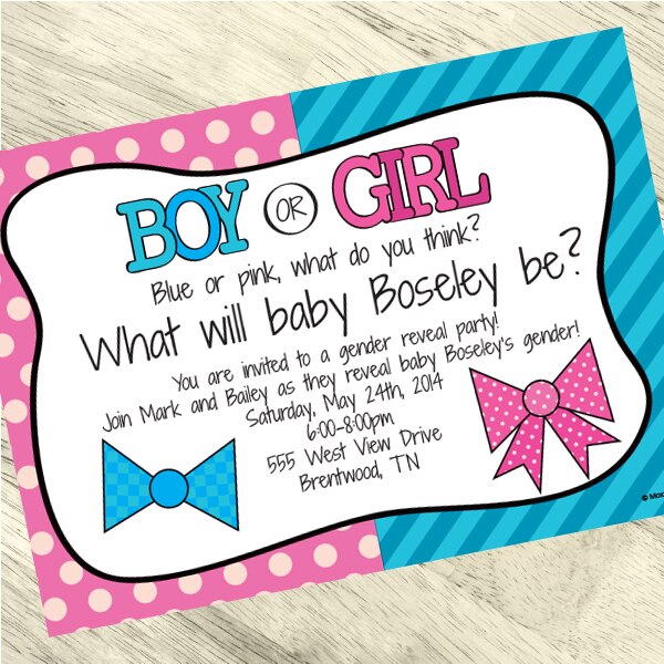 Birthday Direct's Bow or Bowtie Gender Reveal Custom Invitations