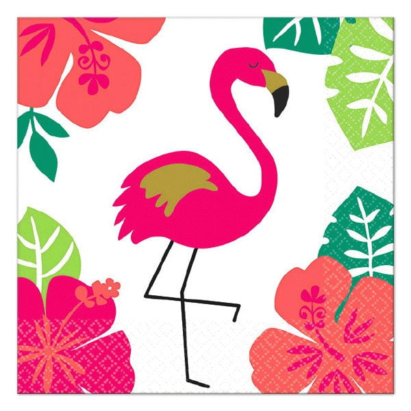 Aloha Flamingo Tropic Party Beverage Napkins, 5 inch fold, set of 16