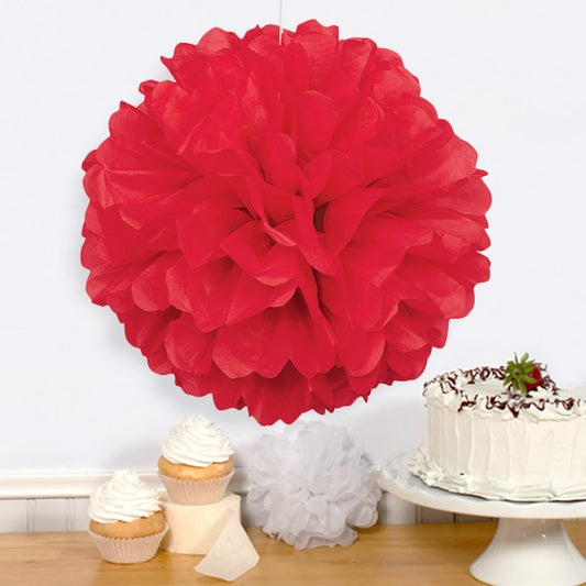 Ruby Red Puff Ball Tissue Decoration, 16 inch