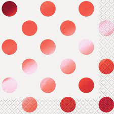 Red Foil Dots Beverage Napkin, 5 inch fold, set of 16