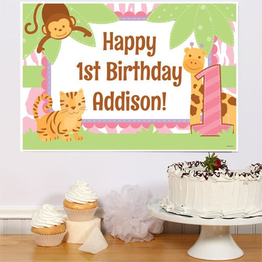 Birthday Direct's Safari 1st Birthday Pink Custom Sign