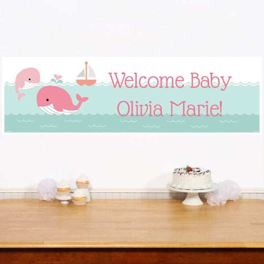 Birthday Direct's Little Whale Baby Shower Pink Custom Banner