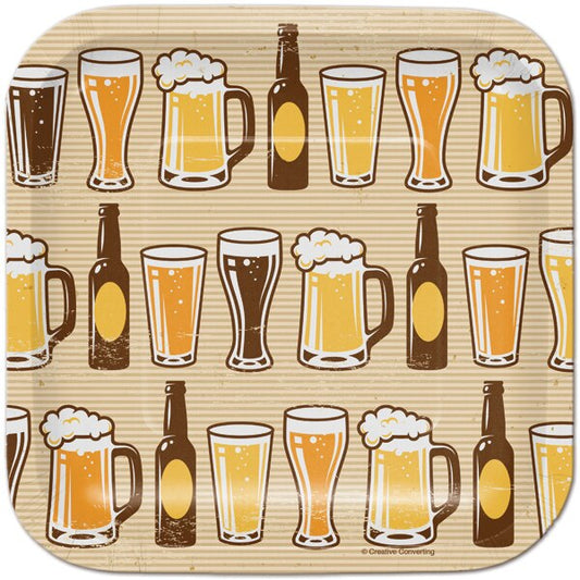 Beer Party Square Appetizer Plates, 7 inch, 8 count