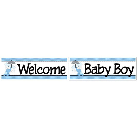 Birthday Direct's Elephant Baby Shower Blue Two Piece Banners