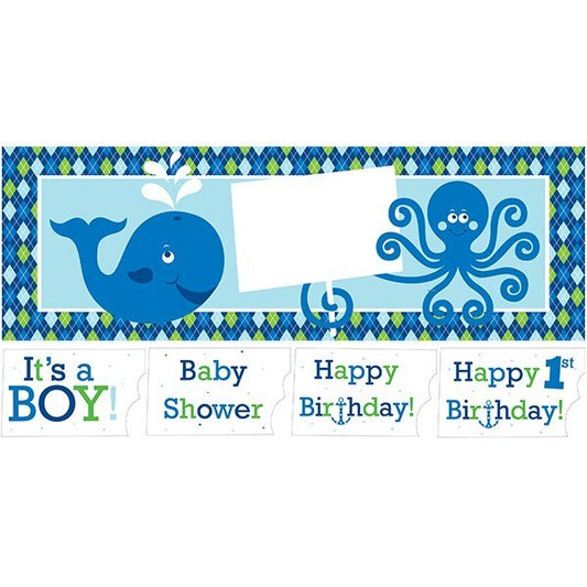Ocean Preppy Blue Large Banner with Birthday or Baby Options