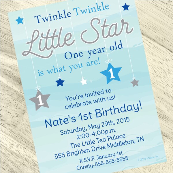 Birthday Direct's Twinkle Little Star 1st Birthday Blue Custom Invitations
