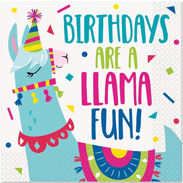 Llama Birthday Lunch Napkins, 6.5 inch fold, set of 16