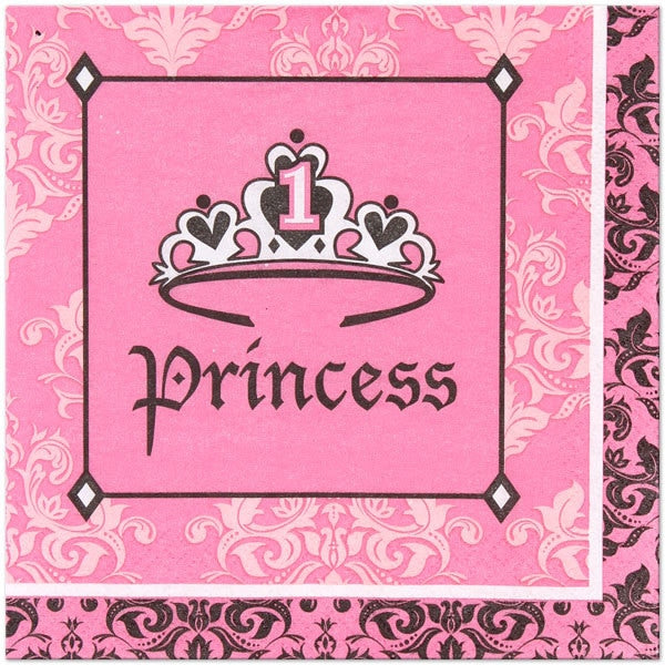 Royal Princess Crown 1st Birthday Lunch Napkins, 6.5 inch fold, set of 18