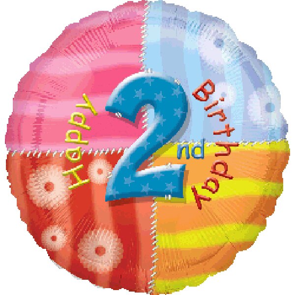 Patchwork 2nd Birthday Foil Balloon, 18 inch, each